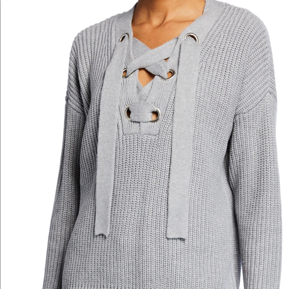 Michael Kors grommet lace-up front gray sweater